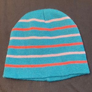 Gold Metal- Turquoise & Pink Stripped Beanie